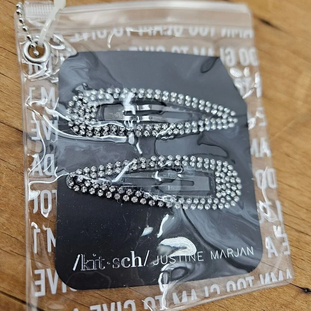 New Kitsch X Justine Marjan Rhinestone Barrettes Set of 2
